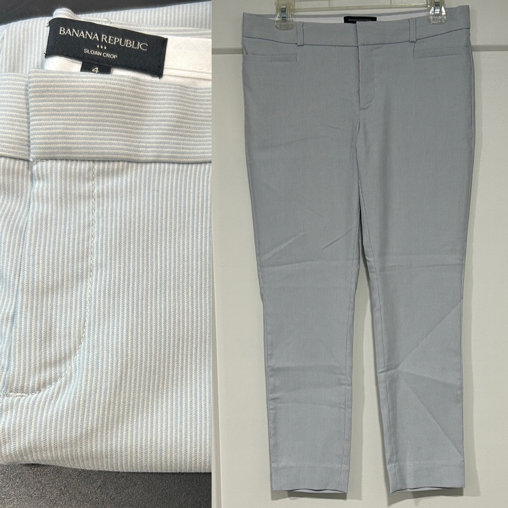 Banana Republic Sloan Crop pants in blue and white